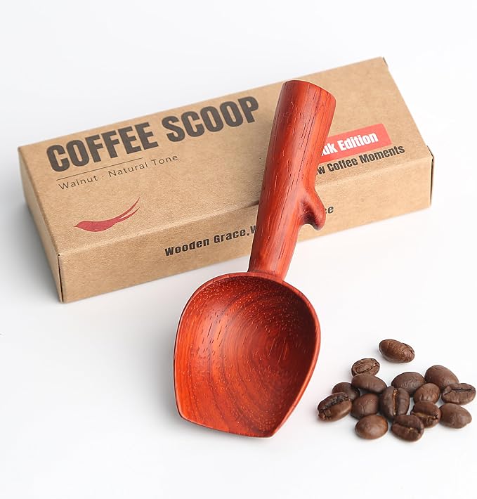 Padauk Coffee Scoop,Wooden Coffee Bean Measuring Spoon,10g Capacity,Natural Wood Coffee Scoop for Tea,Sugar & Powder,Rustic Kitchen Gift for Coffee Lovers