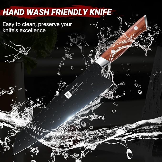 TIVOLI Chef Knife 8 Inch - Cooking Knife Ultra Sharp Deep Cutting Knives | German High Carbon Stainless Steel, Full Tang Ergonomic Wood Handle, Gift Box, Stain Resistant & Easy to Clean, for Cooking