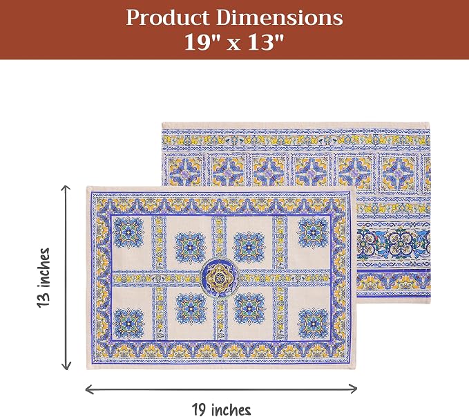 Maison d' Hermine Placemats Set of 4 Reusable 100% Combed Cotton (13"x19") | Cloth Place Mats Washable Table Mats for Kitchen Dining Party Wedding Hotel Home Restaurant Spring Summer - Sciacca