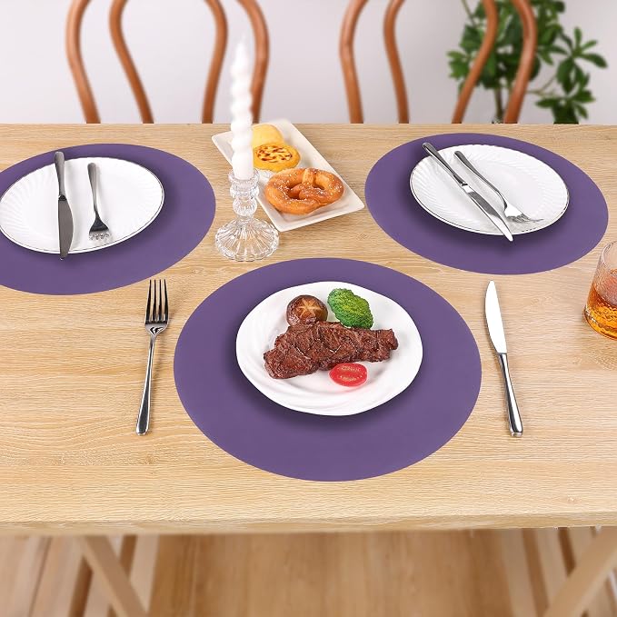 SHACOS 100 PCS Round Paper Placemats 13 inch Disposable Paper Place Mats for Dinner Wedding Birthday Party Festival Table Decoration Indoor Outdoor, Purple (Pack of 2)
