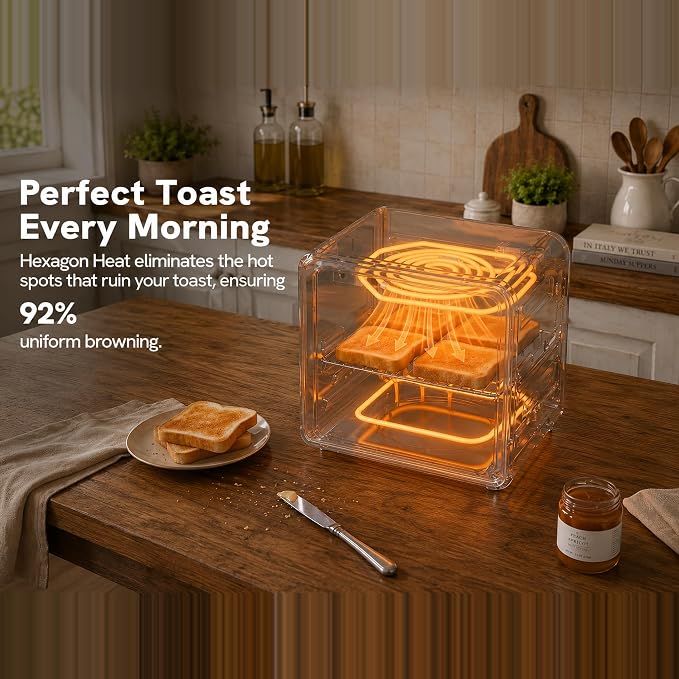 VAL CUCINA 6-in-1 Retro Air Fryer Toaster Oven Combo, Compact 12.7 QT Small Countertop Convection Oven, Fits 9" Pizza & 4 Toast, Hexagon Hybrid Heating, Enamel Baking Pan Included, Almond Yellow Color