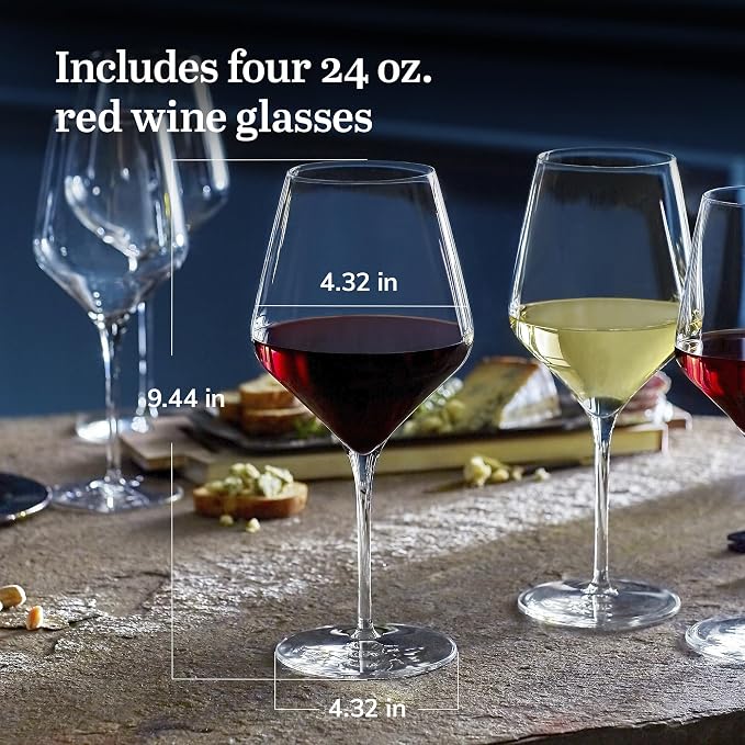Libbey Signature Red Wine Glasses Set of 4, Seamless 24 Oz Wine Glasses for Cabernet, Merlot, and More, Stemmed Wine Glasses for All Occasions