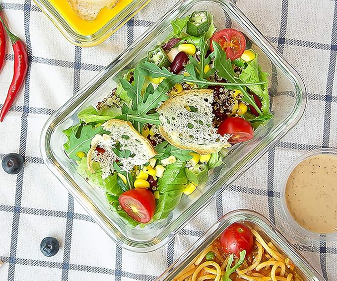 M MCIRCO 8 Pack,30 oz Glass Food Storage Containers with Lids, Green | Glass Meal Prep Containers,Airtight Lunch Containers with Lids, Microwave, Oven, Freezer and Dishwasher Friendly, BPA Free