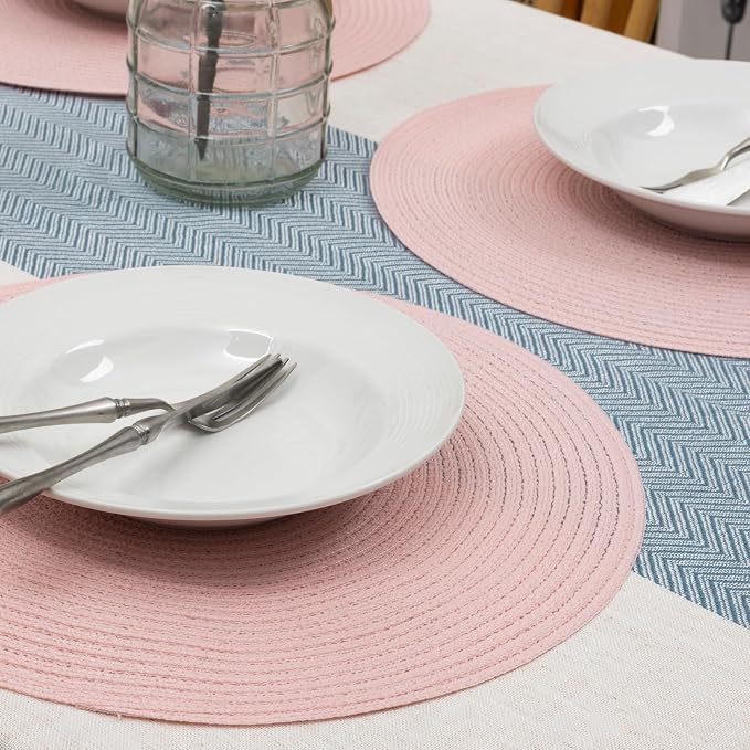 Winknowl 15 Inch Round Braided Placemats Set of 4, Washable Cotton Polyester Table Mats, Heat Resistant Non-Slip Place Mats for Kitchen Dining Table Decor (Pink,4pcs)