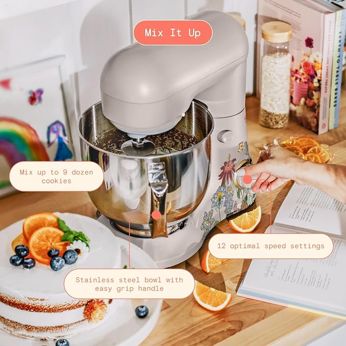 5.3 Qt Stand Mixer, 300W Electric Kitchen Mixer with 12 Speeds, Tilt Head Design, Stainless Steel Bowl, Dough Hook Whisk Beater Splash Guard (Wildflower Porcini Taupe)