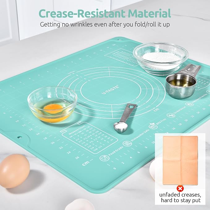 U-Taste Silicone Pastry Mat, Dough Rolling Baking Sheet, 16"x20", Aqua Sky | Food-Grade Liquid Silicone, Non-Stick Non-Slip, Baking Supplies for Pizza Cookie Pie Crust, Clear Measurement & Raised Edges