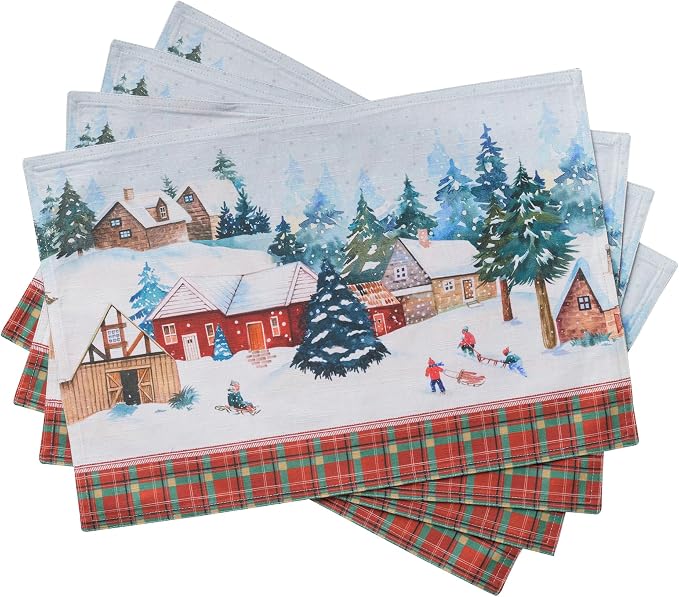 Maison d' Hermine Placemats Set of 4 Reusable 100% Cotton (13"x19") | Cloth Place Mats Washable Table Mats for Kitchen Dining Party Wedding Hotel Home Thanksgiving Christmas - Megeve