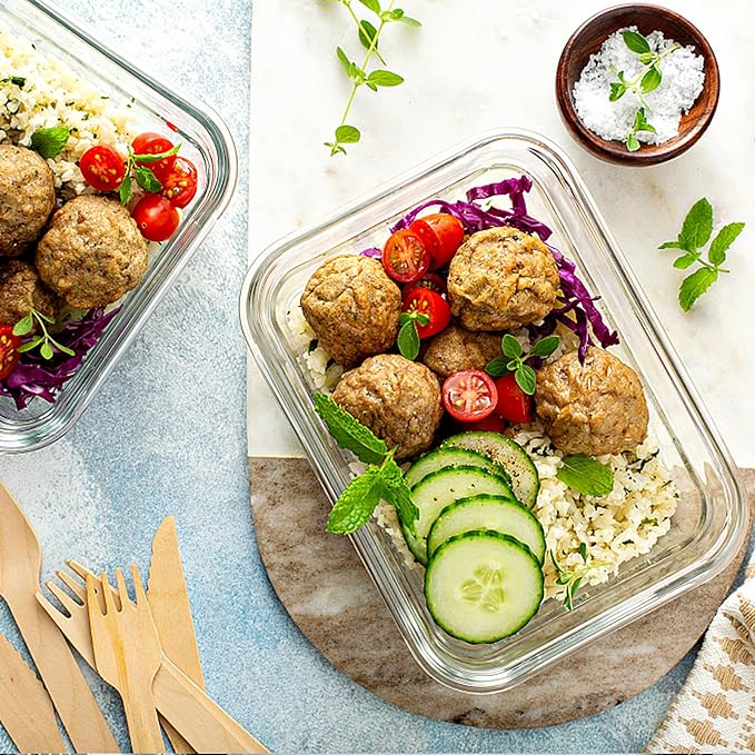 VERONES 10 PACK 22 OZ Glass Meal Prep Containers Set with Lids, Grey | Airtight Glass Lunch Containers Set, Glass Food Storage Containers, for Microwave, Oven, Freezer & Dishwasher Friendly