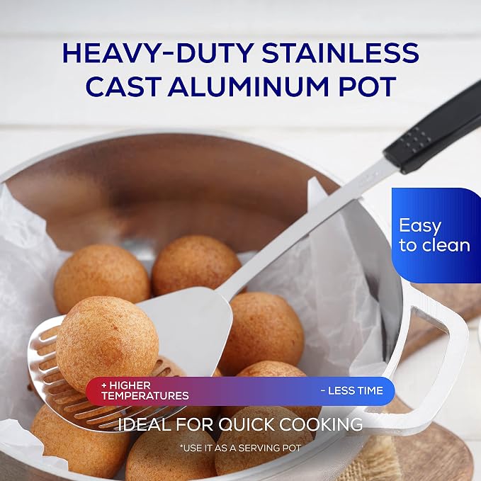 Universal (Extra Small) Caldero 4 Cups - 1.3 QT / 1.2 L, Stainless Aluminum Pot, Even Heat Distribution and Fast Cooking Dutch Oven Pot, Ergonomic Handles, Ideal for Rice, French Fries, and More