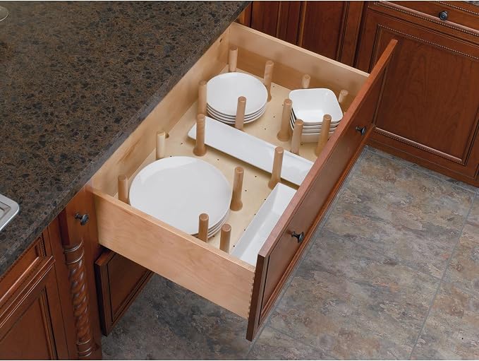 Rev-A-Shelf Pegboard Drawer Divider Organizer, Trim to Custom Fit Wooden Kitchen Cabinet Storage Utensil, Pots & Dish Rack, 39" x 21", 4DPS-3921