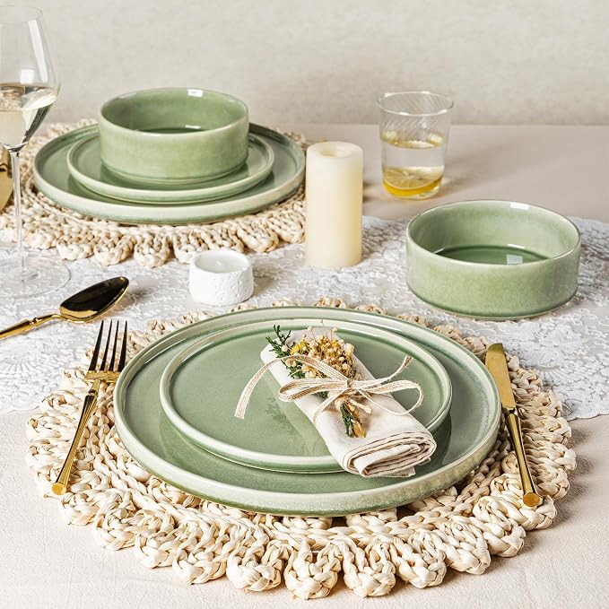 AmorArc Ceramic Dinnerware Sets for 4,12 Piece Plates and Bowls Sets Dishes | Stoneware Handmade Reactive Glaze Dishes Set | Highly Chip and Crack Resistant | Dishwasher & Microwave Safe