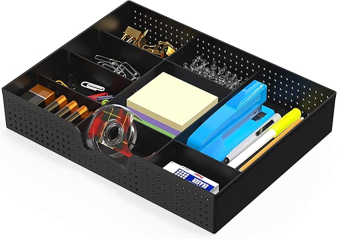 Simple Houseware Drawer Organizer Tray, 9 Adjustable Compartments, Black | For Office, Makeup, and Craft Drawer or Desktop Storage
