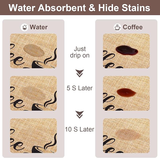 CooRug Fashion Coffee Mat, Dish Drying Mat 17" x 32" Beige | Hide Stain, Absorbent, Coffee Bar Accessories, Heat Resistant, Non-slip, Eco-friendly, Easy to Clean