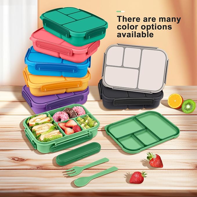 Amathley Lunch Box Kids,Bento Box Adult,Leakproof Lunch Containers for Adults/Kids/Toddler,1200ML-4 Compartments bento Lunch box with Utensil,Microwave & Dishwasher & Freezer Safe (Cyan)
