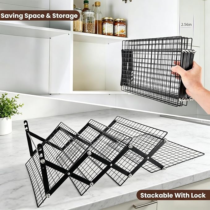 4 Tier Cooling Rack, Collapsible Cooling Racks for Cooking and Baking, Adjustable Cookie Wire Cooling Rack with 20 Sheets Parchment Paper, Baking Gifts for Homemade Bakers