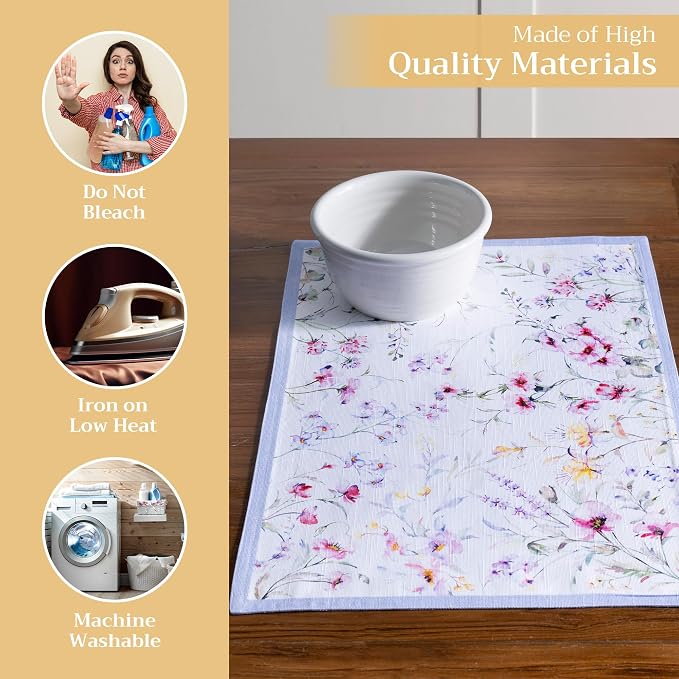 Maison d' Hermine Placemats Set of 4 Reusable 100% Cotton (13"x19") | Cloth Place Mats Washable Table Mats for Kitchen Dining Party Wedding Hotel Home Restaurant Spring Summer - Summer Floral