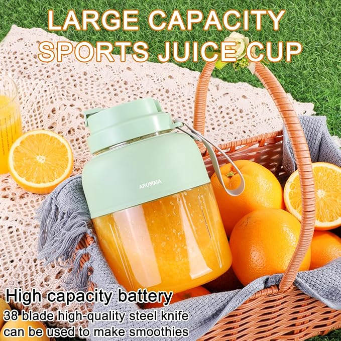 Portable Juice Cup Blender for Smoothies Shakes Fruit Crush Baby Food Maker 43oz 1300ML USB Charging Cordless Food Grade Blades Electric Smoothie Blender for Small Ice Kitchen Outdoor