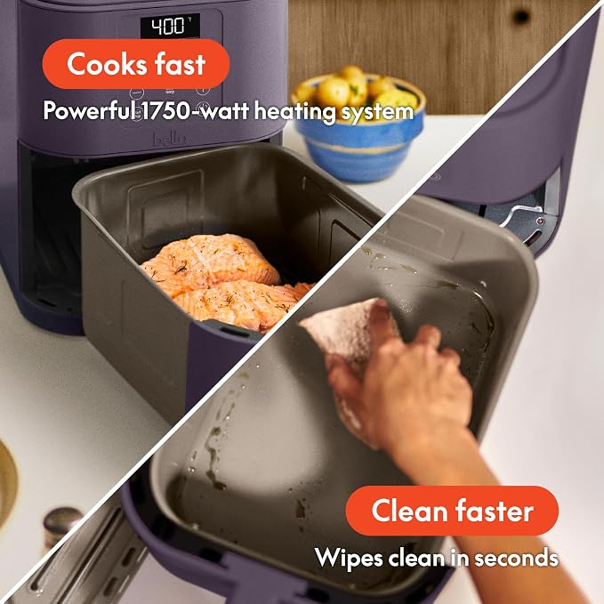 bella Fits-Anywhere™ 6qt Slim Air Fryer with Non-Toxic Coating, Plum