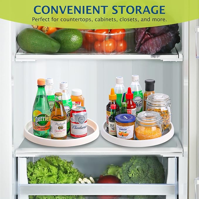 Lazy Susan Turntable, Set of 4, 10 Inch Non-Skid Lazy Susan Organizer for Cabinet, Pantry Organization, Kitchen Storage, Bathroom Sink Cabinet, Refrigerator, Countertop, Spice Rack (4 Pack 10 in)