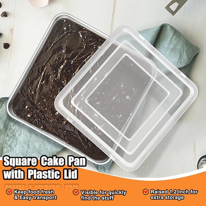 TeamFar 6 x 6 Baking Pan, Square Cake Pan with Lid - 1 Pan + 1 Lid | Stainless Steel for Baking Cooking Brownie Lasagna, Portable for Home Outdoor Camping, Non-Toxic & Dishwasher Safe