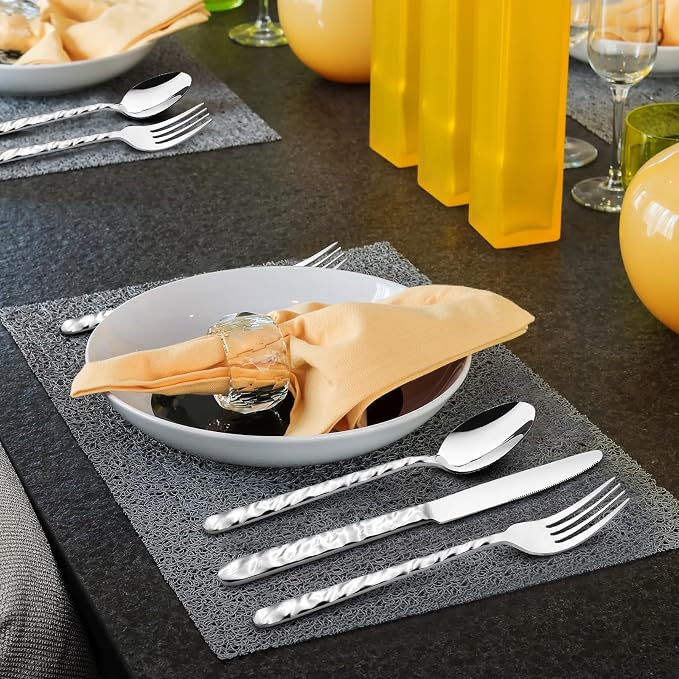 NICE KITCHEN Silverware Set, 40 Piece Heavy Duty Silverware Cutlery Sets | Premium Stainless Steel Flatware Set for 8 with Wavy Patterns, Spoons and Forks Set, Mirror Polished, Dishwasher Safe