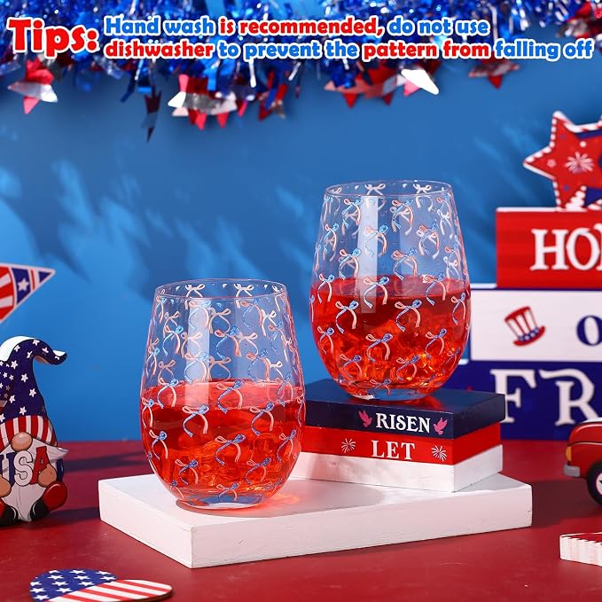 Sliner 2 Pack 250th Anniversary Stemless Wine Glasses 17oz Patriotic Drinking Glasses Independence Day Tumbler Cups for 4th of July Party Supplies Memorial Day Gift Decorations
