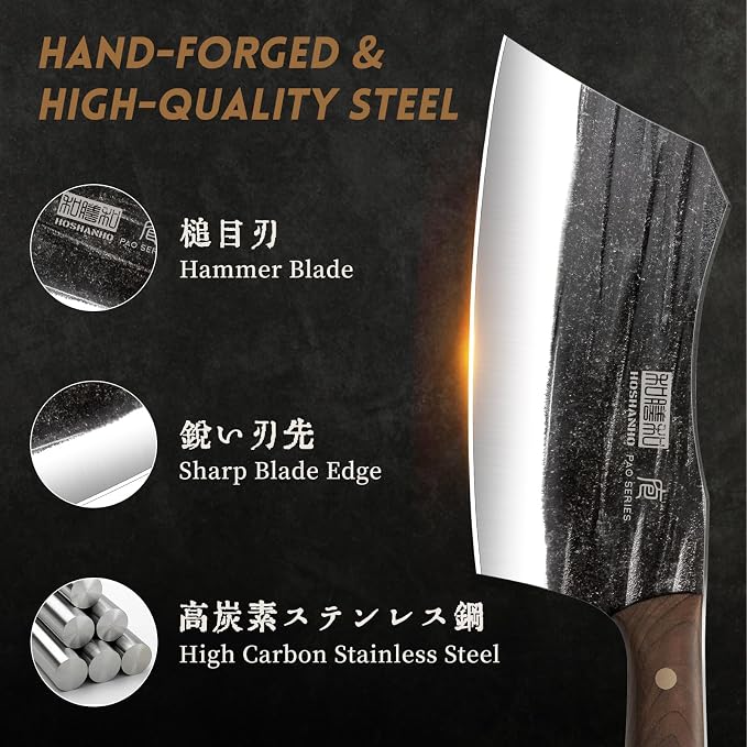 HOSHANHO Butcher Knife Set, 3PCS Knife Set of Bone & Cleaver & Viking Knife | High Carbon Steel Serbian Chef Knife Set of Heavy Duty Chopping Knife for Home, Cooking, Outdoor Camping BBQ