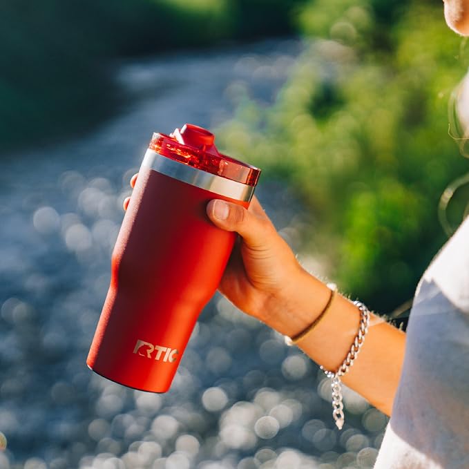 RTIC 20oz Essential Tumbler with Lid, Ceramic Lined, Insulated, Stainless Steel, Metal, Double Wall Vacuum-Insulation, Travel Cup for Iced Coffee, Tea, Hot and Cold Drink, Mistletoe