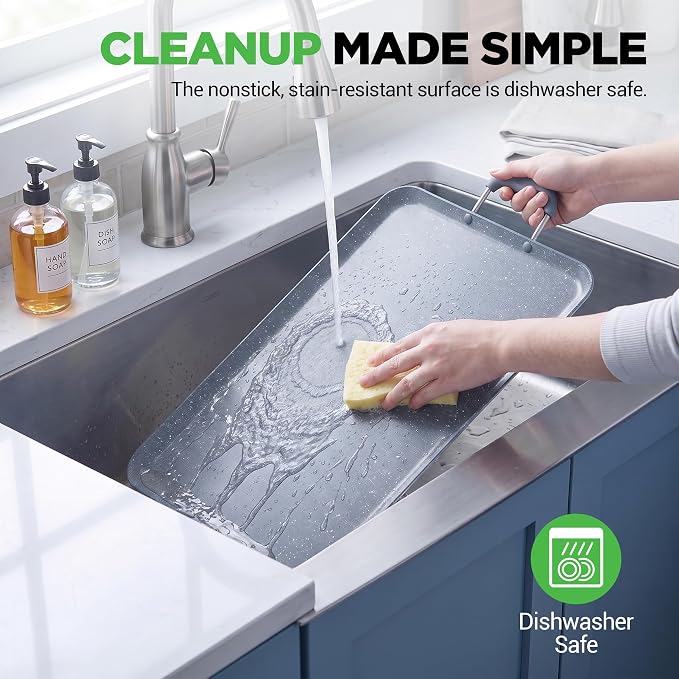 NutriChef Double Burner Griddle | Flat Top Griddle for Stove Top | Nonstick marble-coated griddle pan with extra-large easy to clean cooking surface, perfect for pancakes and tortillas