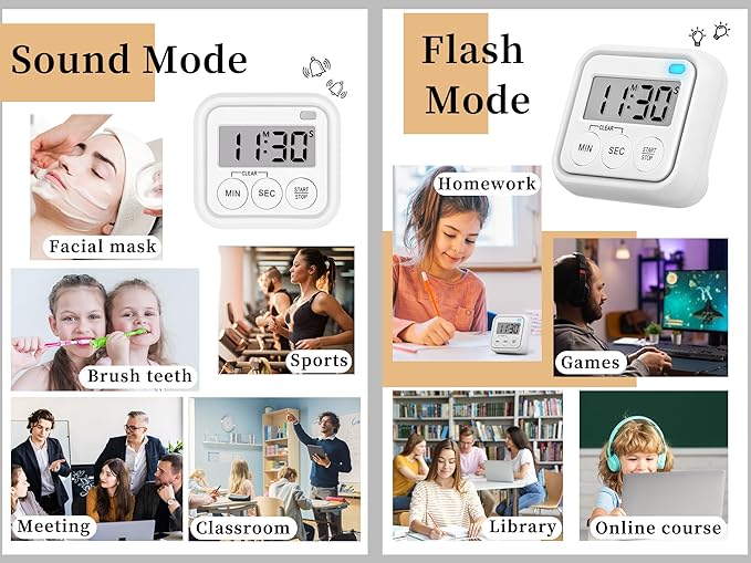 Timer, Kitchen Timers for Cooking Classroom Timer for Kids Teachers Digital Magnetic Timers 4 Pack, White