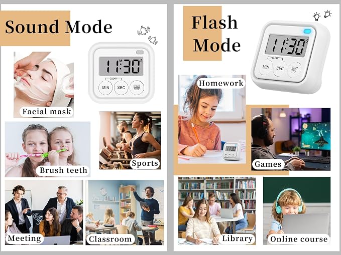 Timer, Kitchen Timers for Cooking Classroom Timer for Kids Teachers Digital Magnetic Timers 2 Pack, White
