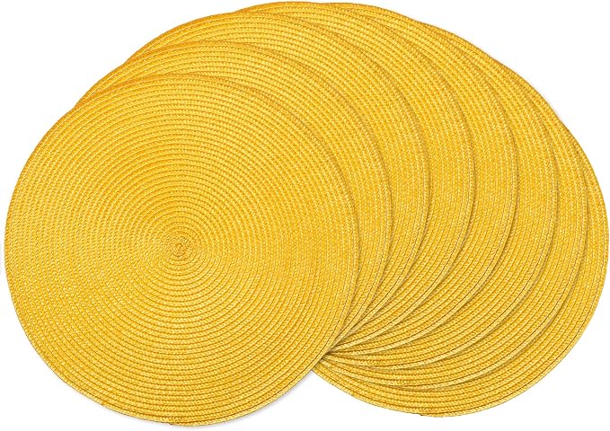 AHHFSMEI Round Placemats Set of 8 Heat Resistant Washable Non-Slip Woven Braided Table Mats for Dining Table Kitchen & Home Decor (Yellow,8)