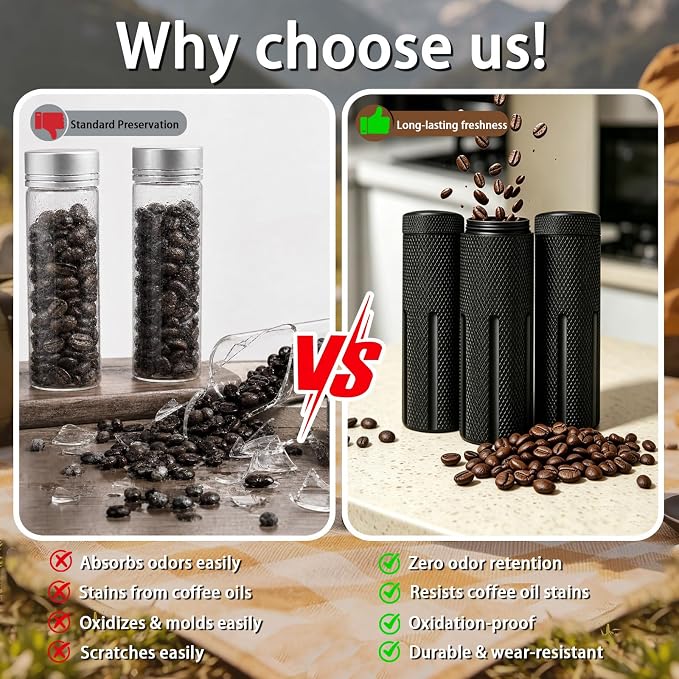 Single Dose Coffee Bean Storage, Portable 2-Pack Airtight Canister (Black) | Airtight Odor-Proof & Moisture-Proof Metal Canisters - Aluminum alloy, portable for outdoor, travel, camping, business trips.