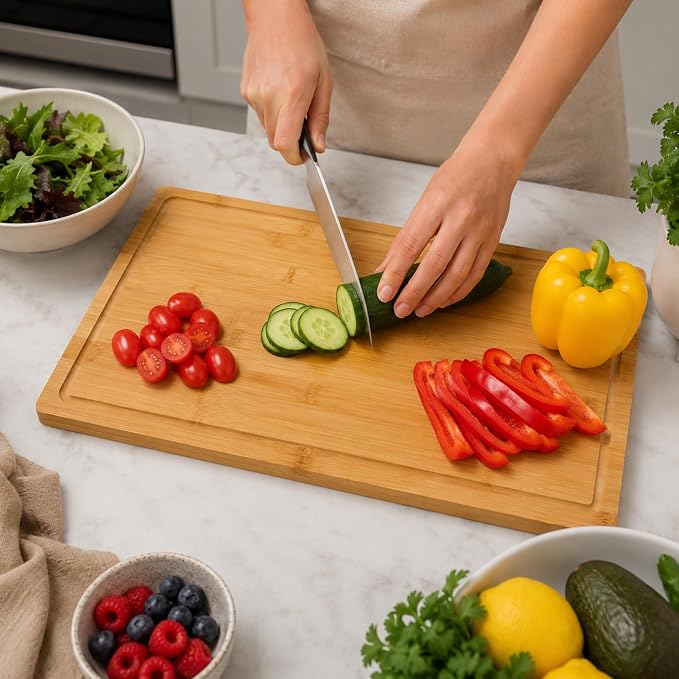 Handcrafted 23.75x12 inch Bamboo Cutting Board with Juice Groove – Handcrafted Bamboo Chopping Block, Eco-Friendly Charcuterie & Serving Board, 1/2 Inch Thick (XXX-Large)