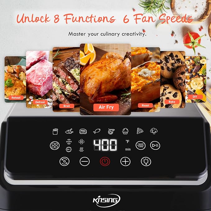 9.0 QT Air Fryer with Visible Window & Rotisserie Chicken Rack, Large Digital Touchscreen, Precise Temperature Control, Shake Reminder, Easy to Clean Family Air Fryer Oven