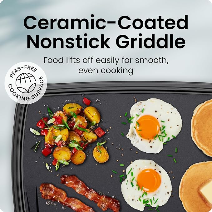 Chefman Electric Griddle with Removable Temperature Control, Immersible Flat Top Grill, Burger, Eggs, Pancake Griddle, Nonstick Easy Clean Cooking Surface, Slide Out Drip Tray, 10 x 16 Inch