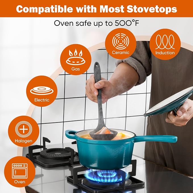 Homikit Cast Iron Sauce Pan, 2 Quart Enameled Cast Iron Saucepan with Lid for All Cooktops, Small Pot Dutch Oven for Kitchen Cooking, Boiling, Nonstick & Heavy Duty, Teal Ombre