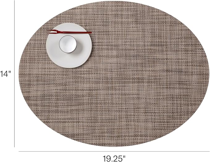 Chilewich Mini Basketweave Placemats, Woven Oval Placemats Set of 4 | Reusable, Stain-Resistant, Indoor/Outdoor Tabletop Protection, Soapstone, 14" x 19.25"