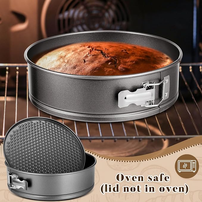 Teenyyou Non Stick Springform Cheesecake Pan with Lid and Removed Bottom Gray Round Cake Pan Travel Friendly Carbon Steel Bakeware for Pie Cake Pizza(1 Pcs,10 in)