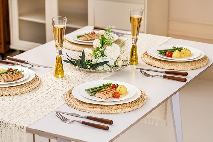FHGNYSM Ivory Bone China Dinnerware Set for 4, | microwave and dishwasher safe, 1800°F vitrified dishes, BPA free dinnerware for Kitchen, Wedding and Housewarming