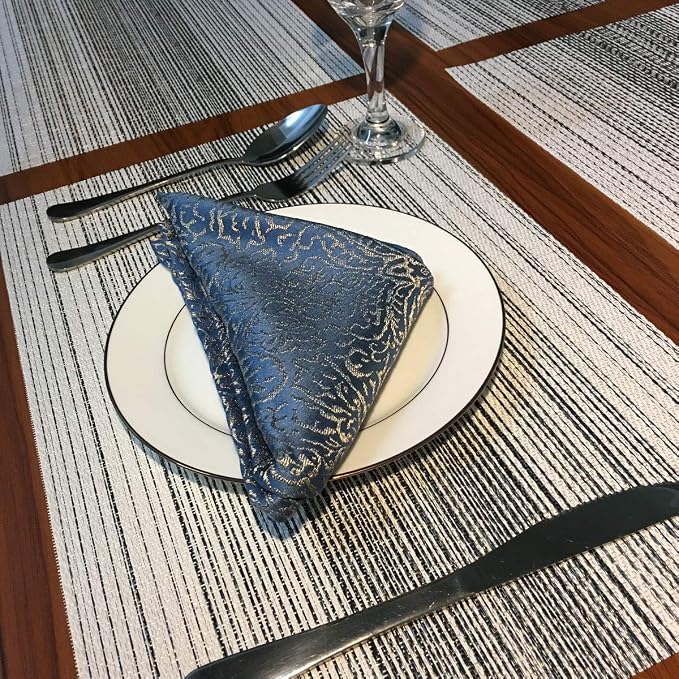 WAZAIGUR Placemats Set of 6, Woven Vinyl Table Placemats, Black with White | Placemat, Blending Color Durable Washable Place Mats Indoor Outdoor Heat-Resistant Anti-Skid Kitchen Dining Table Mats