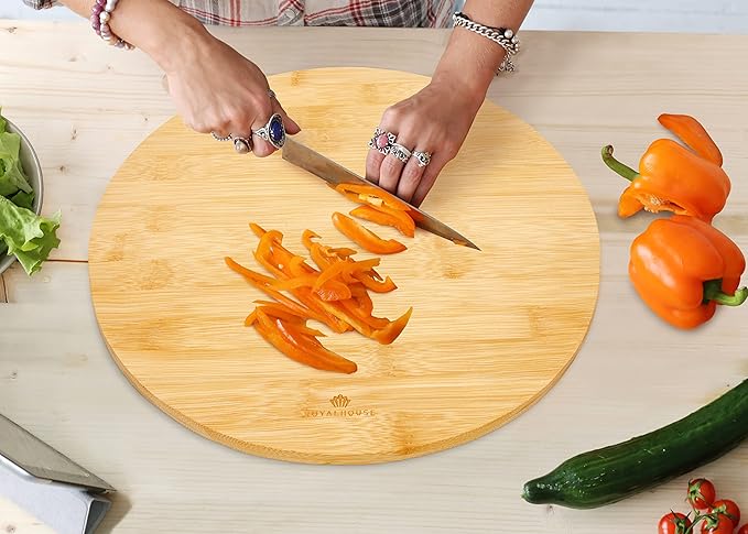 Natural Bamboo Round Cutting Board for Kitchen Pack of 2 | Chopping Boards for Meat & Vegetables, Cheese and Charcuterie Board, Serving Tray, 11.8" Round 0.6" Thick