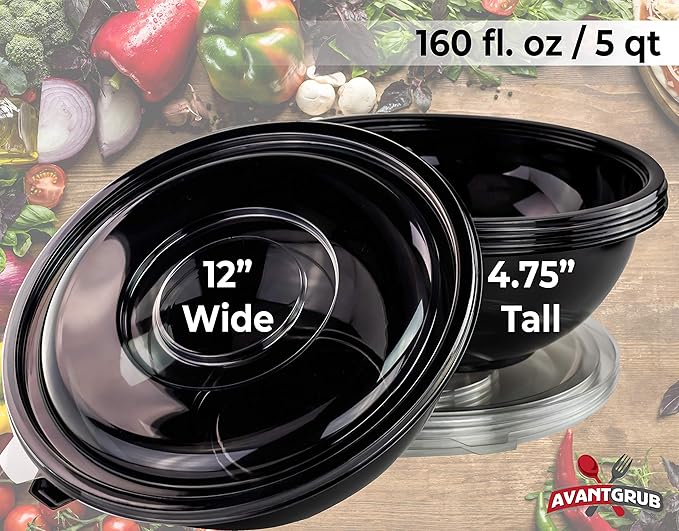 Recyclable Large 160 Oz Serving Bowls with Lids 4pk. Fit Any Party Sized Hot or Cold Food or Dessert With Our Catering-Grade Big Disposable Bowl With Cover Great for Picnic Buffet or Cookout Supplies