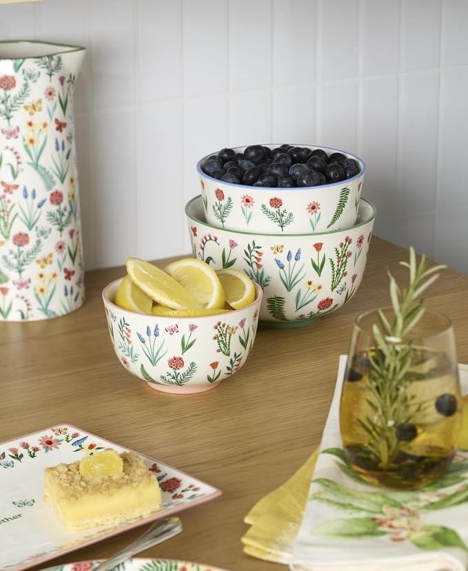 Oneida First Blooms Porcelain Nesting Bowls, Set of 3 | dishwasher safe, microwave safe | space-saving nesting design | kitchen and dining essential | 3.81 inch, 46oz
