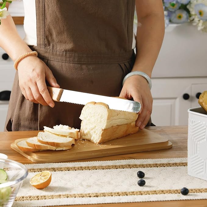 Large White Hexagon Stripe Embossed Bread Box with Bamboo Lid | Corner Breadbox for Homemade Bread, Metal Bread Storage Container Bin for Kitchen Countertop