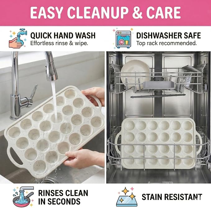 Silicone Mini Muffin Pan, 24 Cup 2 Pack with Metal Reinforced Frame | LFGB Certified BPA-Free Silicone Mini Muffin Pan for Baking with Nonstick Surface for Easy Release.