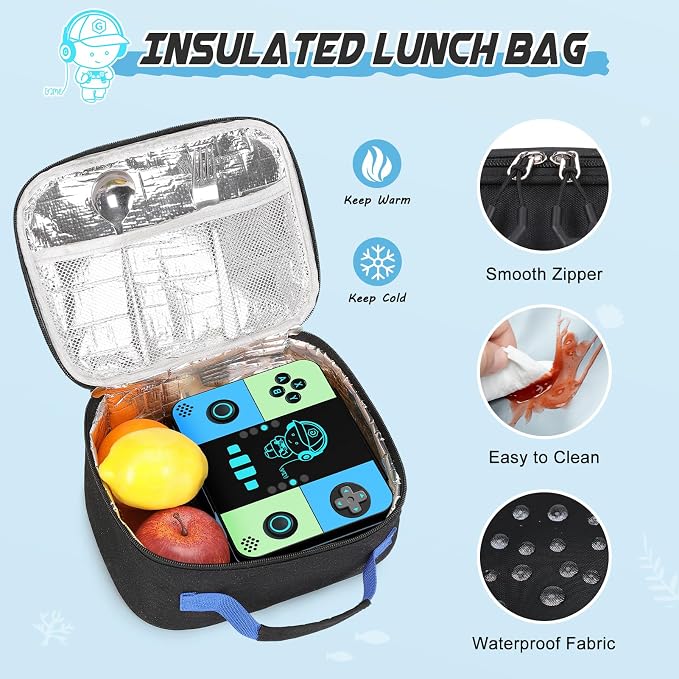 Backpack for School Boys, Cool Luminous Gamer Boys Schoolbag | with Lunch Box & Pencil Case Set for Kids Teens Elementary Middle School, Bookbag Glow In The Dark