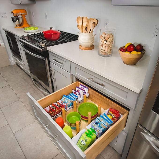 Rev-A-Shelf Trimmable Pegboard Drawer Divider Organizer, Trim to Custom Fit Wooden Kitchen Cabinet Storage Utensil, Pots & Dish Rack, 24" x 21", 4DPS-2421