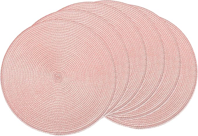 AHHFSMEI Round Placemats Set of 6 Heat Resistant Washable Non-Slip Woven Braided Table Mats for Dining Table Kitchen & Home Decor (Pink)