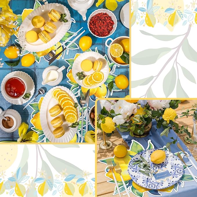 Sinmoe 100 Pcs Disposable Paper Placemats Bulk, Yellow, Lemon | Lemon Fruit Print, 14x12", Bulk, Wedding Birthday Baby Shower Banquet, Easy Clean Tabletop Decor